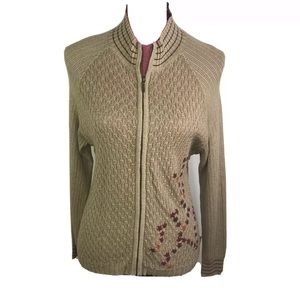 Woolrich Zip Up Cardigan Sweater Embroidered Knit